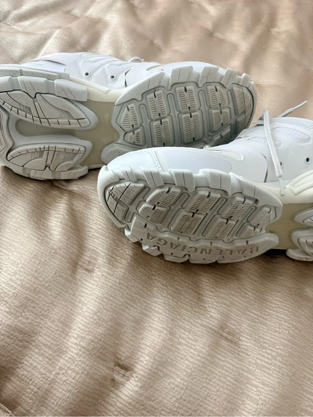 Balenciaga Off-White/Taupe Track-Style Chunky Sneakers